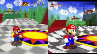 Zie hier Mario's metamorfose (links is een DS screen, rechts van de N64)