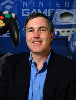 Harrison tijdens de launch van de GameCube 