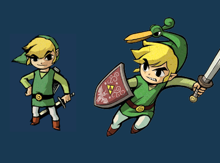 Link uit The Legend of Zelda: The Wind Waker en The Legend of Zelda: The Minish Cap