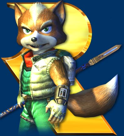 Fox met het logo van zijn scheppers, Rare